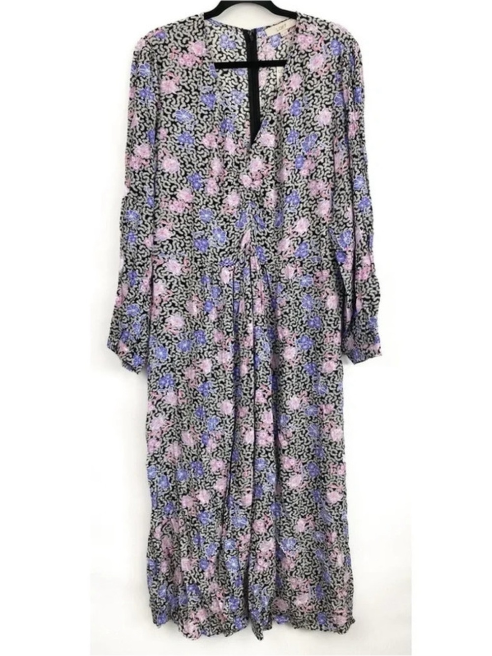 NWT LOFT Black Maxi Dress with Pink & Lavender Floral Garden Cottagecore Dress 1